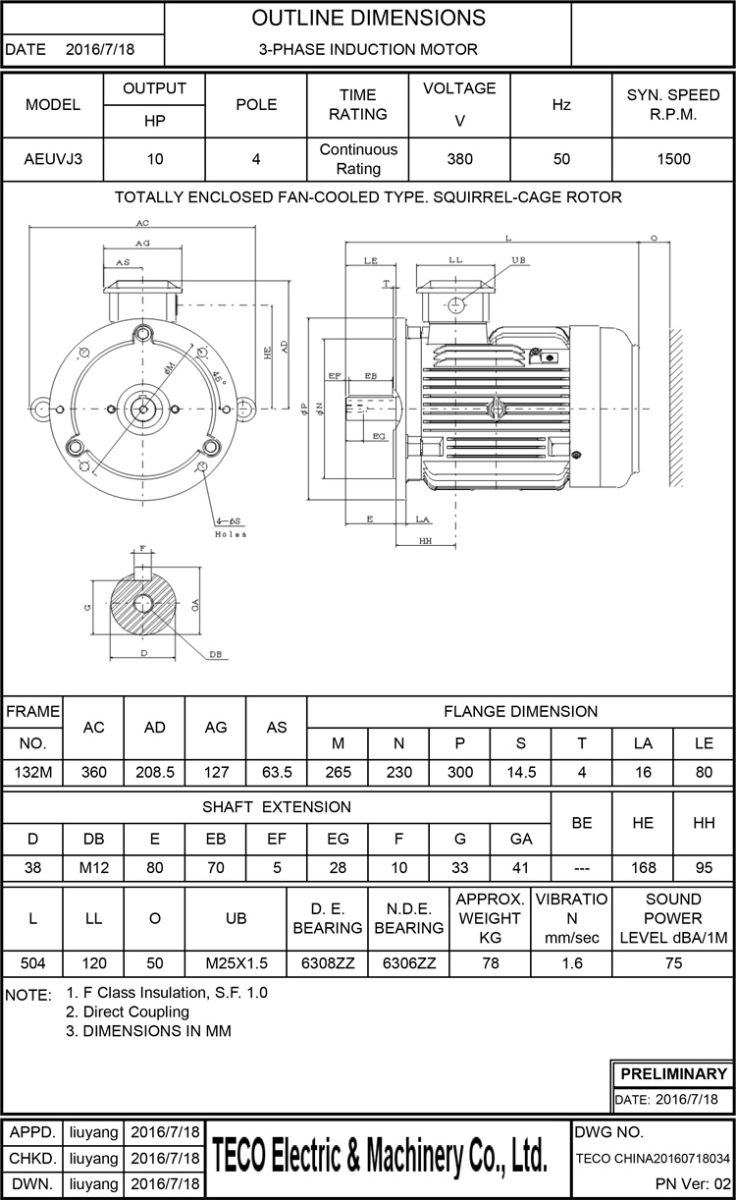 东元节能电机7.5KW 4P 立式尺寸图