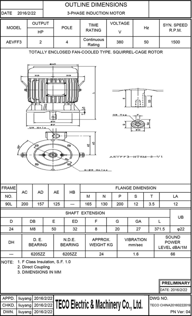 东元AEVF 1.5KW 4P电机图纸