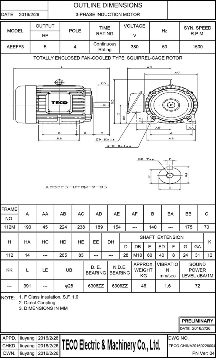 东元电机AEEF 5HP 4P尺寸图