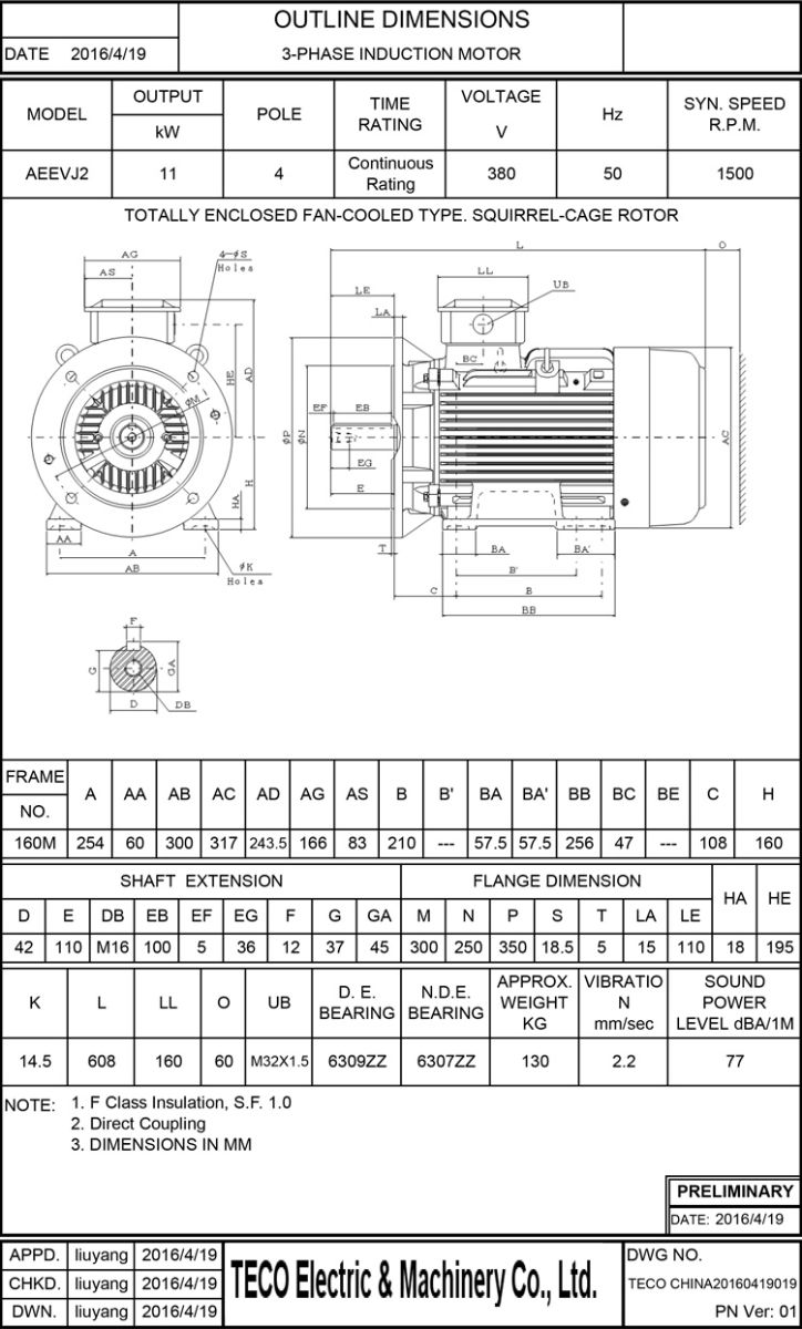 东元11KW 4P 卧式节能电机尺寸图