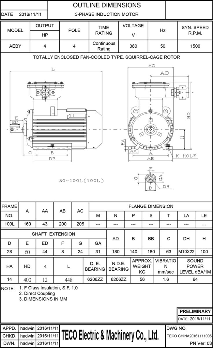 东元3KW 4P 卧式防爆电机尺寸图